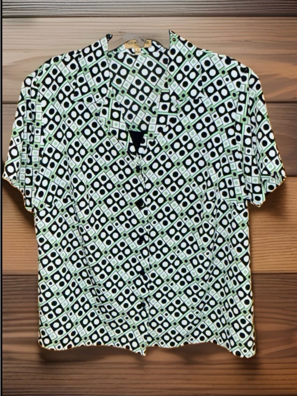 Notations Geometric Button-Front Shirt in Black & Light Green w/liner-1X-EC